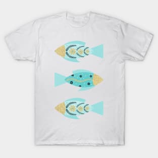 Turquoise and gold floral fishes T-Shirt